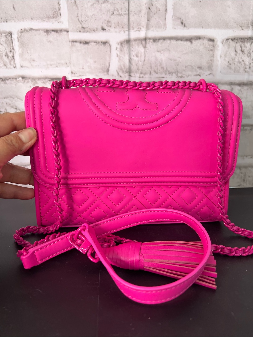 Tory Burch in Hot Pink Women's Quilted Chain Shoulder Bag